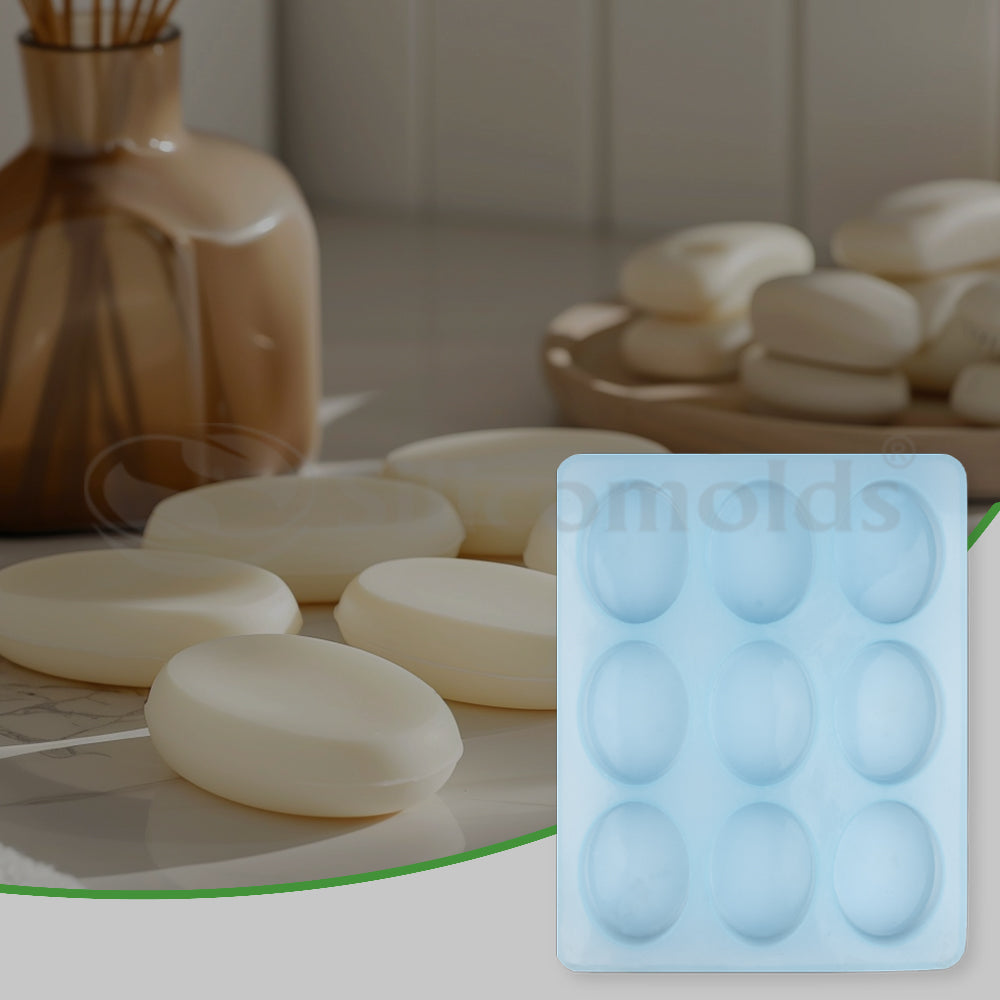 SILICOMOLDS - 125gms - Oval Shape - 9 Cavities Silicone Soap Mold-URP010SM